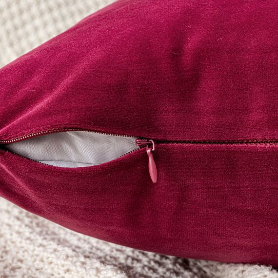 EMEMA Samt Kissenbezug Kissenhülle Dekorative Dekokissen Sofakissen Lendenkissen Wurfkissenbezug mit Verstecktem Reißverschluss Sofa Schlafzimmer 2er Set 50x50 cm Wein Rot