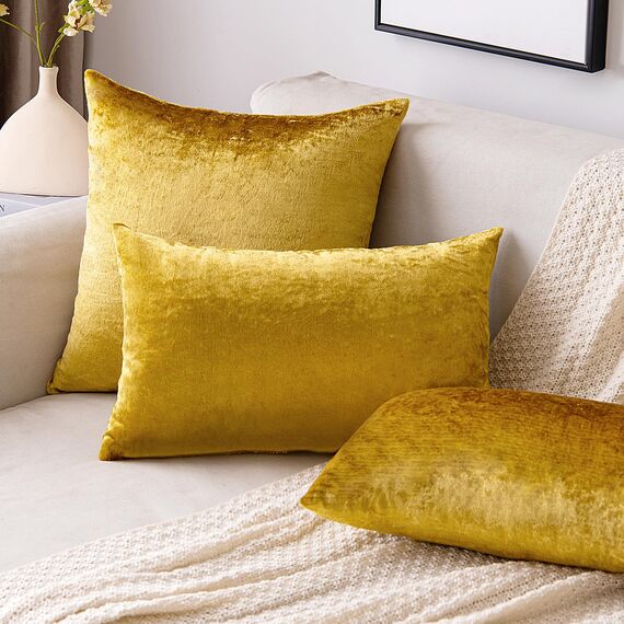 EMEMA Samt Kissenbezug Kissenhülle Dekorative Dekokissen Sofakissen Lendenkissen Wurfkissenbezug mit Verstecktem Reißverschluss Schlafzimmer Sofa 2er Set 40x60 cm Golden Luxuriös