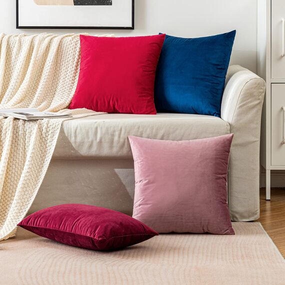 EMEMA Samt Kissenbezug Kissenhülle Dekorative Dekokissen Sofakissen Lendenkissen Wurfkissenbezug mit Verstecktem Reißverschluss Sofa Schlafzimmer 2er Set 30x50 cm Rot