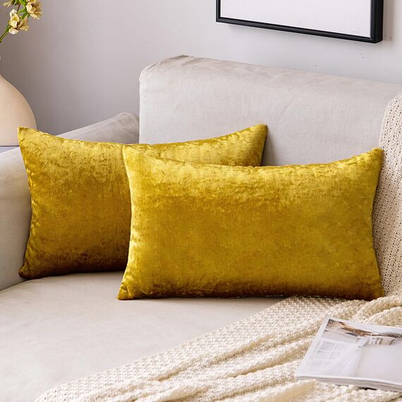 EMEMA Samt Kissenbezug Kissenhülle Dekorative Dekokissen Sofakissen Lendenkissen Wurfkissenbezug mit Verstecktem Reißverschluss Schlafzimmer Sofa 2er Set 40x60 cm Golden Luxuriös