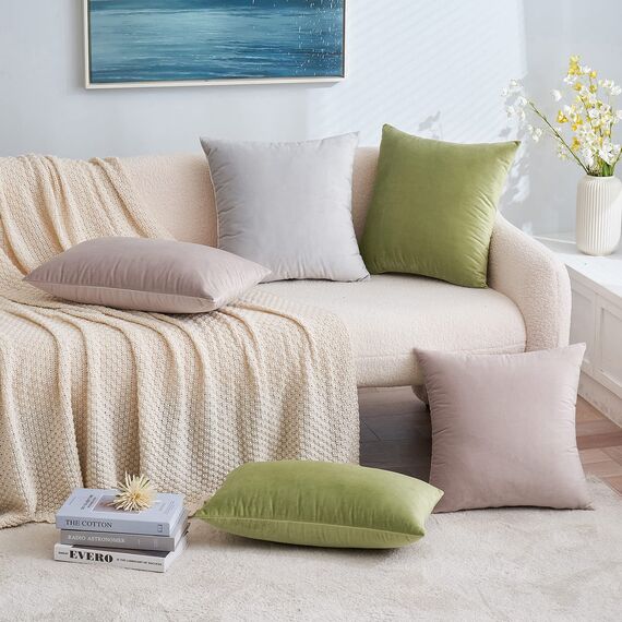 EMEMA Samt Kissenbezug Kissenhülle Dekorative Dekokissen Sofakissen Lendenkissen Wurfkissenbezug mit Verstecktem Reißverschluss Schlafzimmer Sofa 2er Set 40x60 cm Heart Wood