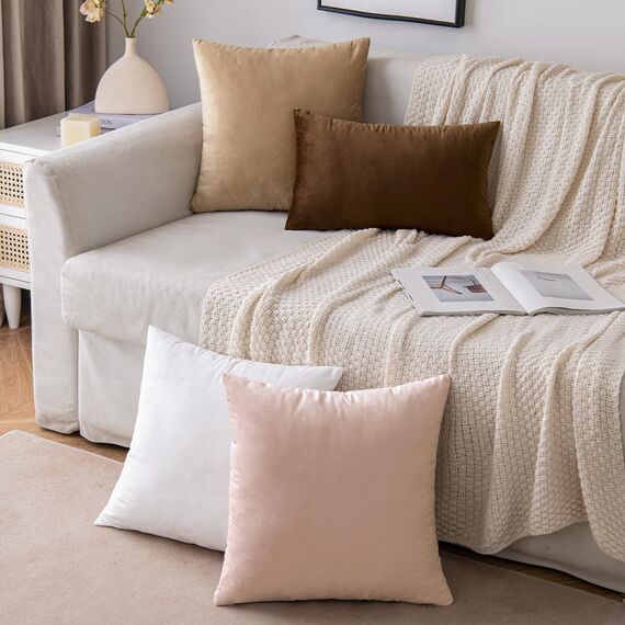 EMEMA Samt Kissenbezug Kissenhülle Dekorative Dekokissen Sofakissen Lendenkissen Wurfkissenbezug mit Verstecktem Reißverschluss Sofa Schlafzimmer 2er Set 40x40 cm Reines Weiß