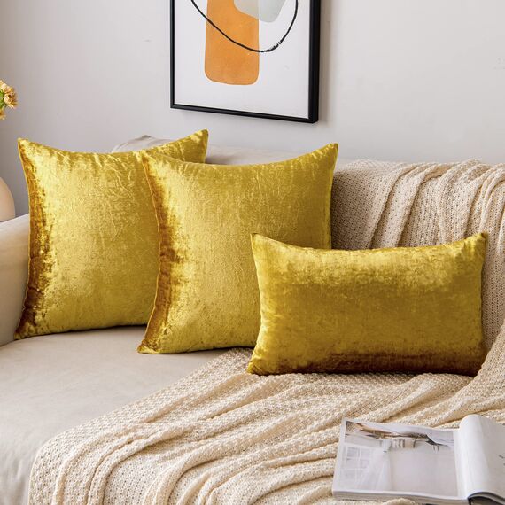 EMEMA Samt Kissenbezug Kissenhülle Dekorative Dekokissen Sofakissen Lendenkissen Wurfkissenbezug mit Verstecktem Reißverschluss Schlafzimmer Sofa 2er Set 30x50 cm Golden Luxuriös