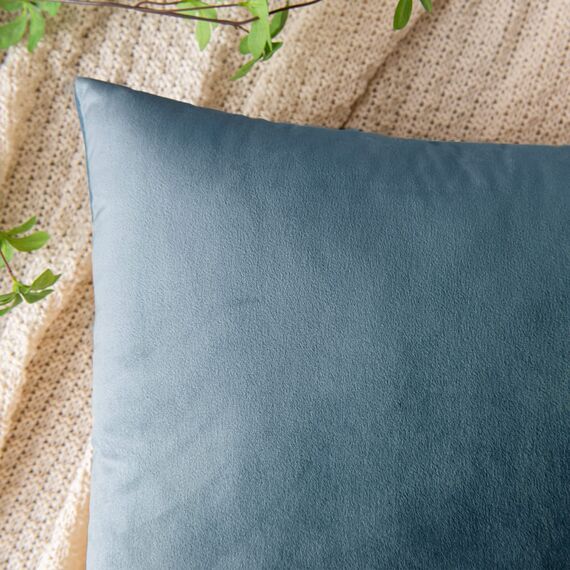 EMEMA Samt Kissenbezug Kissenhülle Dekorative Dekokissen Sofakissen Lendenkissen Wurfkissenbezug mit Verstecktem Reißverschluss Schlafzimmer Sofa 2er Set 40x40 cm Hellblau