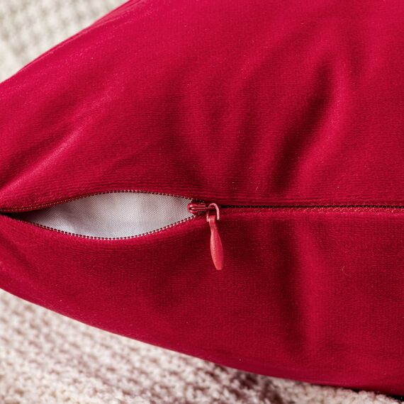 EMEMA Samt Kissenbezug Kissenhülle Dekorative Dekokissen Sofakissen Lendenkissen Wurfkissenbezug mit Verstecktem Reißverschluss Sofa Schlafzimmer 2er Set 40x60 cm Rot