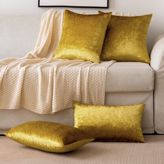 EMEMA Samt Kissenbezug Kissenhülle Dekorative Dekokissen Sofakissen Lendenkissen Wurfkissenbezug mit Verstecktem Reißverschluss Schlafzimmer Sofa 2er Set 40x40 cm Golden Luxuriös