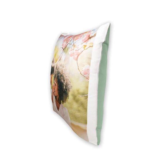 LOOXIS Personalisiertes Kissen mit Foto & Text Bedruckt, selbst gestalten – 40x40 cm, farbige Rückseite, Leinenhaptik – Geschenkidee Männer, Frauen, Jahrestag, Geburtstag, Einzug – Seegrün