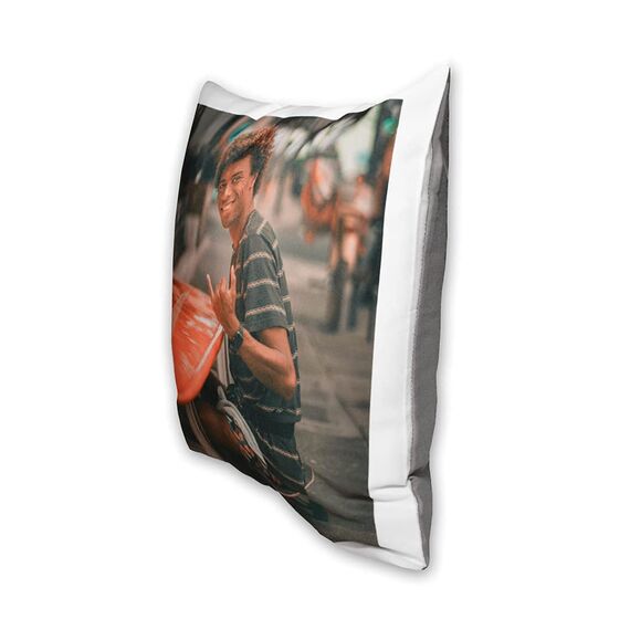 LOOXIS Personalisiertes Kissen mit Foto & Text Bedruckt, selbst gestalten – 40x40 cm, farbige Rückseite, Leinenhaptik – Geschenkidee Männer, Frauen, Jahrestag, Geburtstag, Einzug – Mausgrau