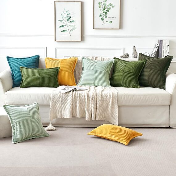 MIULEE 2er Set Kordsamt Kissenbezüge Samtkissen Weich Dekokissen Dekorativ Kissenbezug Modern Kissenhülle Sofakissen Zierkissen Couchkissen für Wohnzimmer Schlafzimmer 50x50cm Matcha Grün