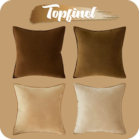 Topfinel Kissenbezug 40x40 cm 4er Set Braun Karamell Samt Kissenbezüge Kissenhülle sofakissen dekokissen Zierkissen Kuschelkissen Bezug modern deko für Wohnzimmer Bett Herbst Winter