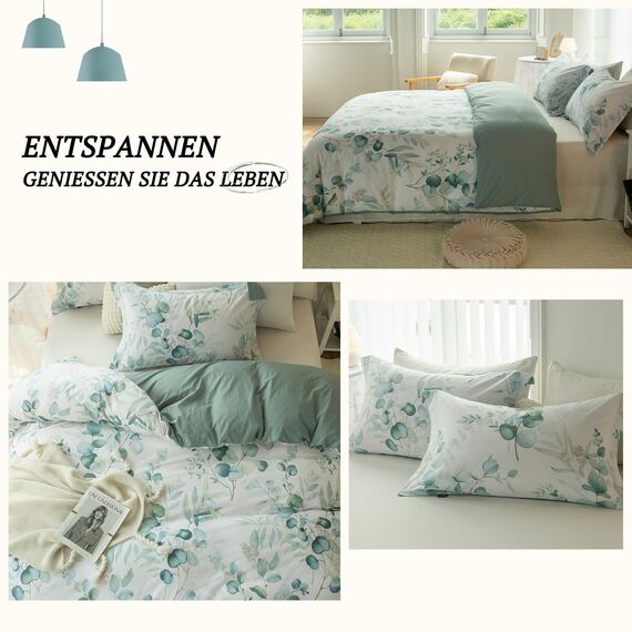 MILDLY Bettwäsche 200x200 Baumwolle, Bettwäsche-Sets mit Pflanzenmuster, Reißverschluss, ÖkoTex Zertifiziert, Enthält 1 Bettbezug 200x200 und 2 Kissenbezug 80x80, Lilio（Kaelyn）