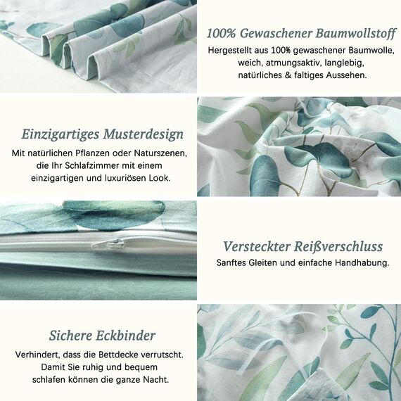 MILDLY Bettwäsche 155x220 Baumwolle, Bettwäsche-Sets mit Pflanzenmuster, Reißverschluss, ÖkoTex Zertifiziert, Enthält 1 Bettbezug 155x220 und 1 Kissenbezug 80x80, Lilio（Kaelyn）