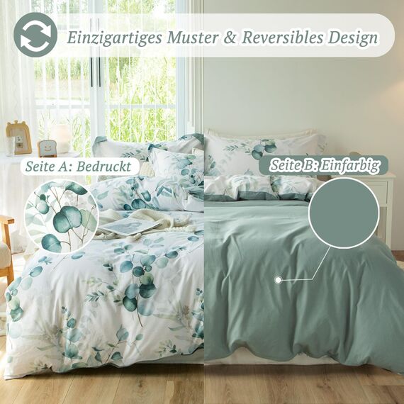 MILDLY Bettwäsche 135x200 Baumwolle 4 Teilig, Bettwäsche-Sets mit Pflanzenmuster, Reißverschluss, ÖkoTex Zertifiziert, Enthält 2 Bettbezug 135x200 und 2 Kissenbezug 80x80, Lilio（Kaelyn）