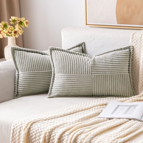 MIULEE 2er Set Kordsamt Kissenbezüge Samtkissen Weich Dekokissen Dekorativ Kissenbezug Modern Kissenhülle Sofakissen Zierkissen Couchkissen für Wohnzimmer Schlafzimmer Hellgrau 40x60 cm