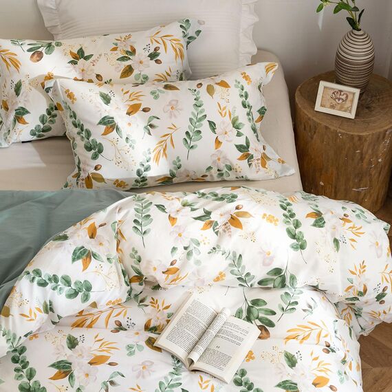 MILDLY Bettwäsche 155x220 Baumwolle, Bettwäsche-Sets mit Pflanzenmuster, Reißverschluss, ÖkoTex Zertifiziert, Enthält 1 Bettbezug 155x220 und 1 Kissenbezug 80x80, Grün（Kaelyn）