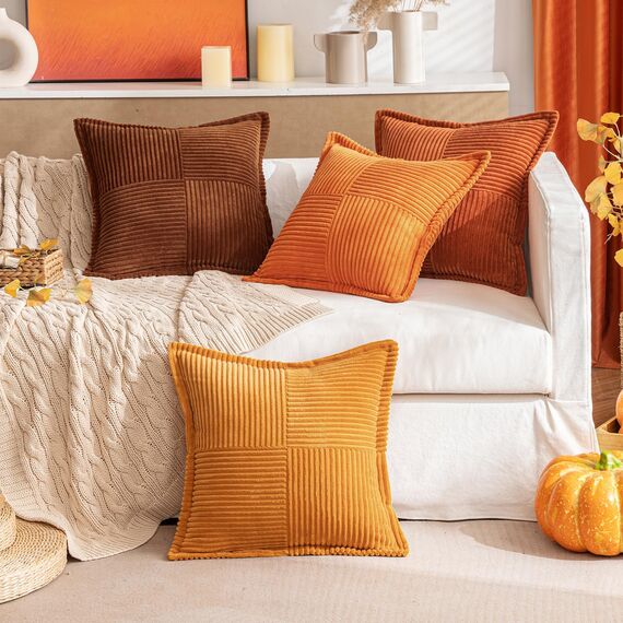 MIULEE 2er Set Kordsamt Kissenbezüge Samtkissen Weich Dekokissen Dekorativ Kissenbezug Modern Kissenhülle Sofakissen Zierkissen Couchkissen für Wohnzimmer Schlafzimmer Orange 45x45 cm