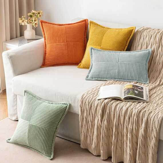 MIULEE 2er Set Kordsamt Kissenbezüge Samtkissen Weich Dekokissen Dekorativ Kissenbezug Modern Kissenhülle Sofakissen Zierkissen Couchkissen für Wohnzimmer Schlafzimmer Grau Grün 40x60 cm