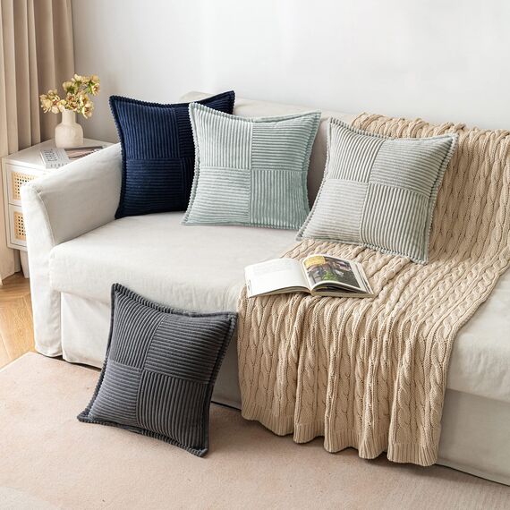 MIULEE 2er Set Kordsamt Kissenbezüge Samtkissen Weich Dekokissen Dekorativ Kissenbezug Modern Kissenhülle Sofakissen Zierkissen Couchkissen für Wohnzimmer Schlafzimmer Grau Grün 40x60 cm