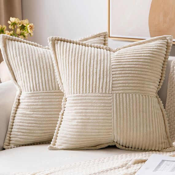MIULEE 2er Set Kordsamt Kissenbezüge Samtkissen Weich Dekokissen Dekorativ Kissenbezug Modern Kissenhülle Sofakissen Zierkissen Couchkissen für Wohnzimmer Schlafzimmer Creme 45x45 cm