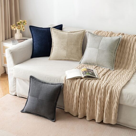 MIULEE 2er Set Kordsamt Kissenbezüge Samtkissen Weich Dekokissen Dekorativ Kissenbezug Modern Kissenhülle Sofakissen Zierkissen Couchkissen für Wohnzimmer Schlafzimmer Beige 45x45 cm