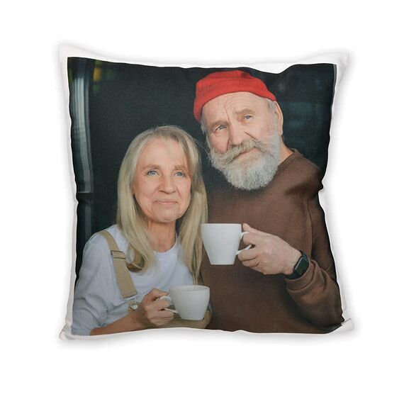 LOOXIS Personalisiertes Kissen mit Foto & Text Bedruckt, selbst gestalten – 40x40 cm, farbige Rückseite, Leinenhaptik – Geschenkidee Männer, Frauen, Jahrestag, Geburtstag, Einzug – Orientrot