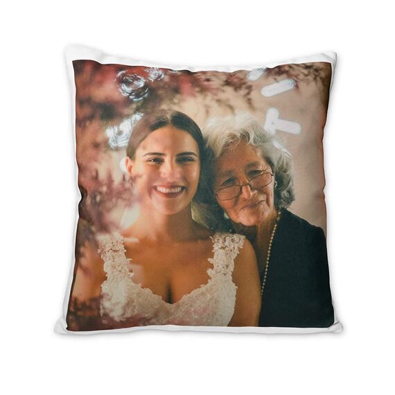 LOOXIS Personalisiertes Kissen mit Foto & Text Bedruckt, selbst gestalten – 40x40 cm, farbige Rückseite, Leinenhaptik – Geschenkidee Männer, Frauen, Jahrestag, Geburtstag, Einzug – Cappuccino