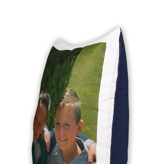 LOOXIS Personalisiertes Kissen mit Foto & Text Bedruckt, selbst gestalten – 40x40 cm, farbige Rückseite, Leinenhaptik – Geschenkidee Männer, Frauen, Jahrestag, Geburtstag, Einzug – Nachtblau