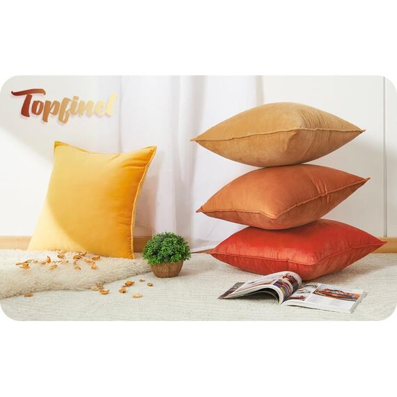 Topfinel Kissenbezug Herbst 45x45 gelb 4er Set Samt flauschig Farbverlauf Kissenbezüge Kissenhülle Sofakissen Dekokissen Zierkissen deko für Sofa Schlafzimmer Wohnzimmer Balkon Winter