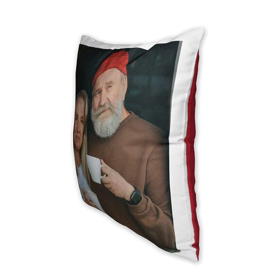 LOOXIS Personalisiertes Kissen mit Foto & Text Bedruckt, selbst gestalten – 40x40 cm, farbige Rückseite, Leinenhaptik – Geschenkidee Männer, Frauen, Jahrestag, Geburtstag, Einzug – Orientrot