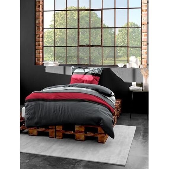 Bierbaum Bettwäsche 4757, Mako-Satin, Designed in Germany, rot 63, 200x200 + 2x 80x80 cm, für das Doppelbett