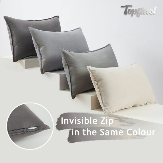 Topfinel Kissenbezug 30x50 grau 4er Set Samt Farbverlauf Kissenbezüge Kissenhülle sofakissen dekokissen Zierkissen Bezug deko für Sofa Schlafzimmer Wohnzimmer Balkon flauschig