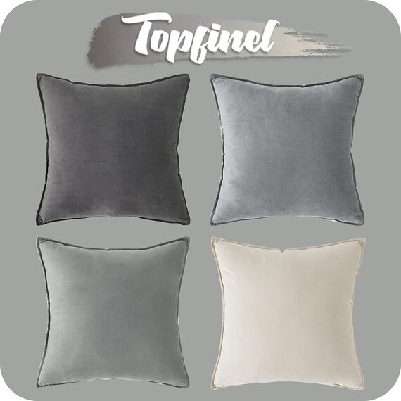Topfinel Kissenbezug 50x50 Grau 4er Set Samt Kissenbezüge Kissenhülle Dekokissenbezug sofakissen dekokissen deko für Sofa Schlafzimmer Wohnzimmer Balkon Kinder flauschig Farbverlauf