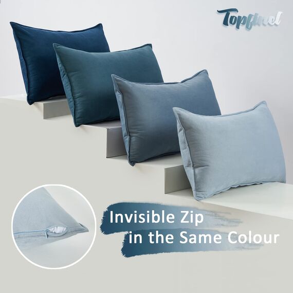 Topfinel Kissenbezug 30x50 blau 4er Set Samt Kinderzimmer deko Kissenbezüge Kissenhülle sofakissen dekokissen Zierkissen Bezug deko für Sofa Schlafzimmer Wohnzimmer Balkon flauschig