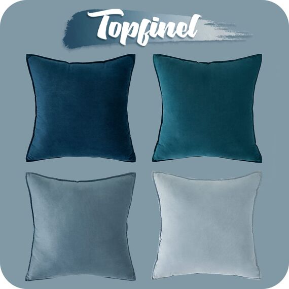 Topfinel 40x40 Kissenbezug blau 4er Set Samt Kissenbezüge Kissenhülle Dekokissenbezug sofakissen dekokissen deko für Sofa Schlafzimmer Wohnzimmer Balkon Kinder flauschig Farbverlauf