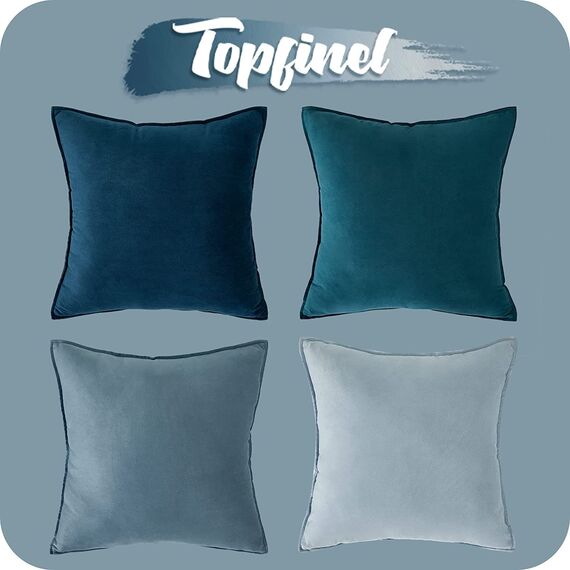 Topfinel Kissenbezug 50x50 blau 4er Set Samt Kissenbezüge Kissenhülle Dekokissenbezug sofakissen dekokissen deko für Sofa Schlafzimmer Wohnzimmer Balkon Kinder flauschig Farbverlauf