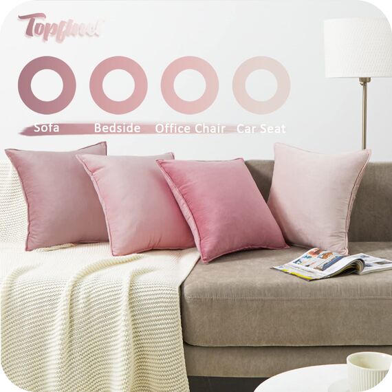Topfinel Kissenbezug 60x60 rosa 4er Set Samt Kinderzimmer deko Kissenbezüge Kissenhülle sofakissen dekokissen Zierkissen Bezug deko für Sofa Schlafzimmer Wohnzimmer Balkon flauschig
