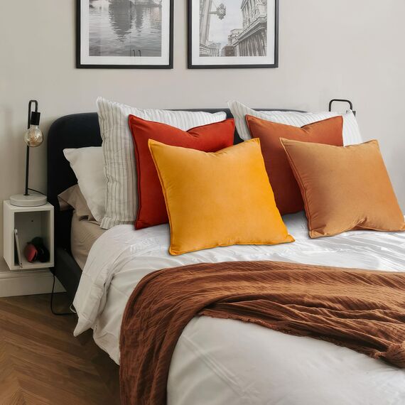 Topfinel Kissenbezug Herbst 45x45 gelb 4er Set Samt flauschig Farbverlauf Kissenbezüge Kissenhülle Sofakissen Dekokissen Zierkissen deko für Sofa Schlafzimmer Wohnzimmer Balkon Winter