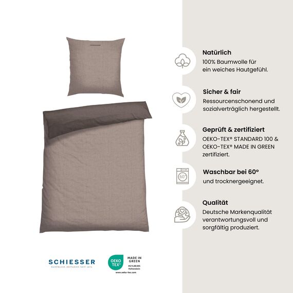 Schiesser Bettwäscheset Doubleface | Renforcé | 2-teilig | Zweifarbig | 100 % Baumwolle | Oeko-Tex® Made in Green Zertifiziert | Reißverschluss | 135x200cm + 80x80cm | Fuchsia-Anthrazit