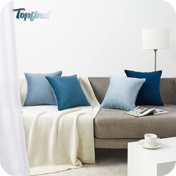 Topfinel 40x40 Kissenbezug blau 4er Set Samt Kissenbezüge Kissenhülle Dekokissenbezug sofakissen dekokissen deko für Sofa Schlafzimmer Wohnzimmer Balkon Kinder flauschig Farbverlauf