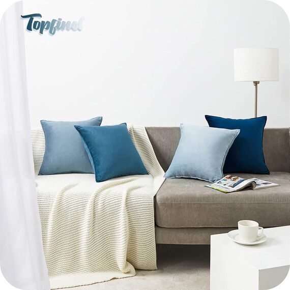 Topfinel Kissenbezug 45x45 4er Set blau Samt Farbverlauf Kissenbezüge Kissenhülle sofakissen dekokissen Zierkissen Bezug deko für Sofa Schlafzimmer Wohnzimmer Balkon flauschig