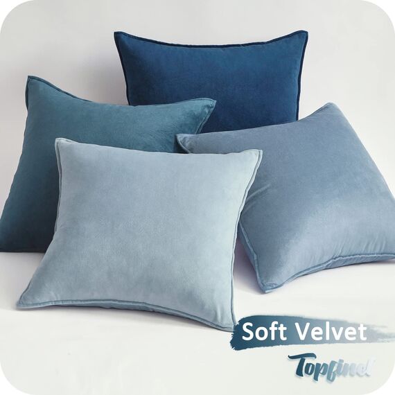 Topfinel Kissenbezug 60x60 blau 4er Set Samt Farbverlauf Kissenbezüge Kissenhülle sofakissen dekokissen Zierkissen Bezug deko für Sofa Schlafzimmer Wohnzimmer Balkon flauschig