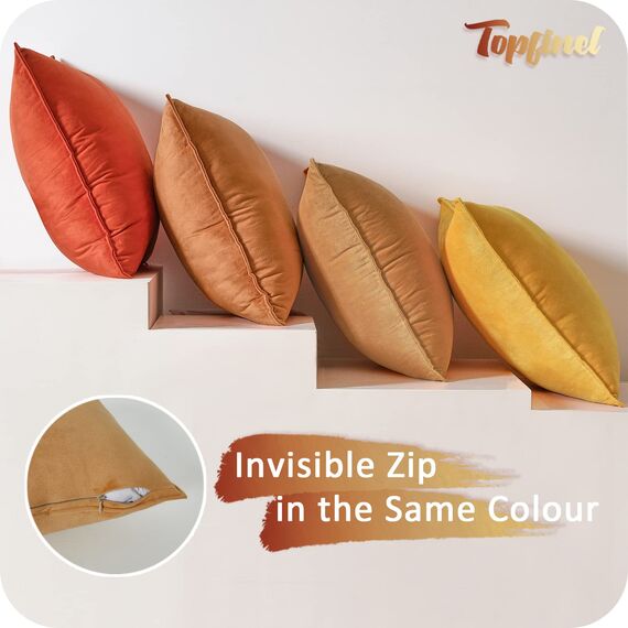 Topfinel Kissenbezug 40x40 cm Gelb Orange 4er Set Samt Kissenbezüge Kissenhülle sofakissen dekokissen Zierkissen Kuschelkissen Bezug deko für Wohnzimmer Bett Herbst Winter Farbverlauf