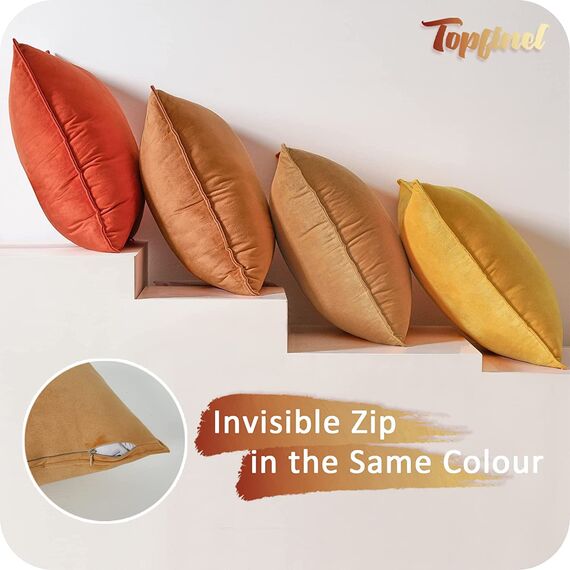 Topfinel Kissenbezug Herbst 45x45 gelb 4er Set Samt flauschig Farbverlauf Kissenbezüge Kissenhülle Sofakissen Dekokissen Zierkissen deko für Sofa Schlafzimmer Wohnzimmer Balkon Winter