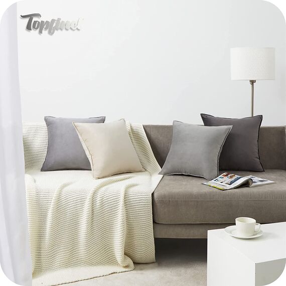 Topfinel 45x45 Kissenbezug grau 4er Set Samt Farbverlauf Kissenbezüge Kissenhülle sofakissen dekokissen Zierkissen Bezug deko für Sofa Schlafzimmer Wohnzimmer Balkon flauschig