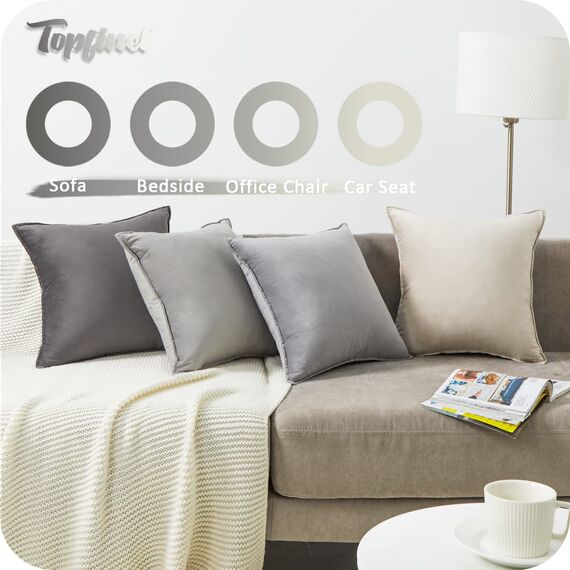 Topfinel Kissenbezug 40x40 cm grau 4er Set Samt Kissenbezüge Kissenhülle sofakissen dekokissen Zierkissen Bezug deko für Sofa Schlafzimmer Wohnzimmer Balkon flauschig Farbverlauf, Einfarbig
