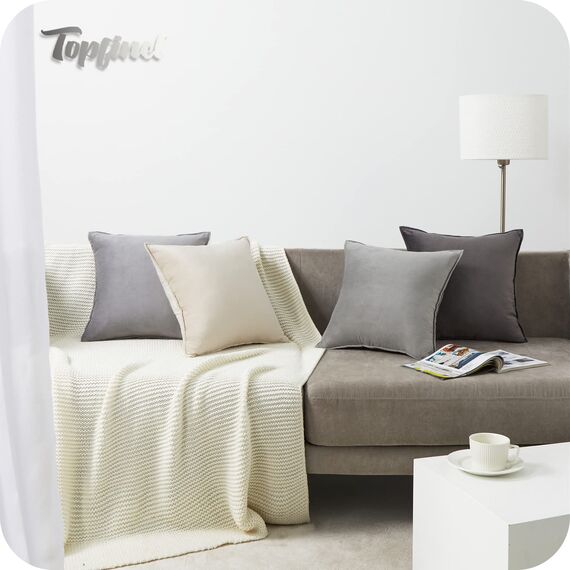 Topfinel Kissenbezug 40x40 cm grau 4er Set Samt Kissenbezüge Kissenhülle sofakissen dekokissen Zierkissen Bezug deko für Sofa Schlafzimmer Wohnzimmer Balkon flauschig Farbverlauf, Einfarbig