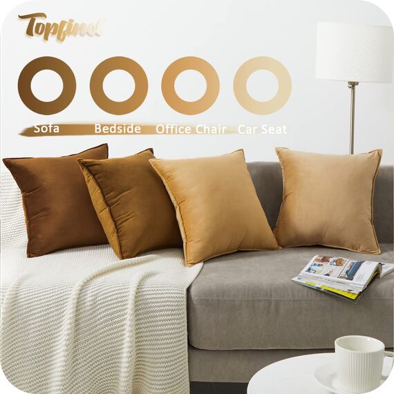 Topfinel Kissenbezug 60x60 Samt 4er Set Braun Farbverlauf Kissenbezüge Kissenhülle sofakissen dekokissen Zierkissen Bezug deko für Sofa Schlafzimmer Wohnzimmer Kinderzimmer