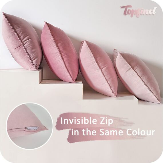 Topfinel Kissenbezug 60x60 rosa 4er Set Samt Kinderzimmer deko Kissenbezüge Kissenhülle sofakissen dekokissen Zierkissen Bezug deko für Sofa Schlafzimmer Wohnzimmer Balkon flauschig