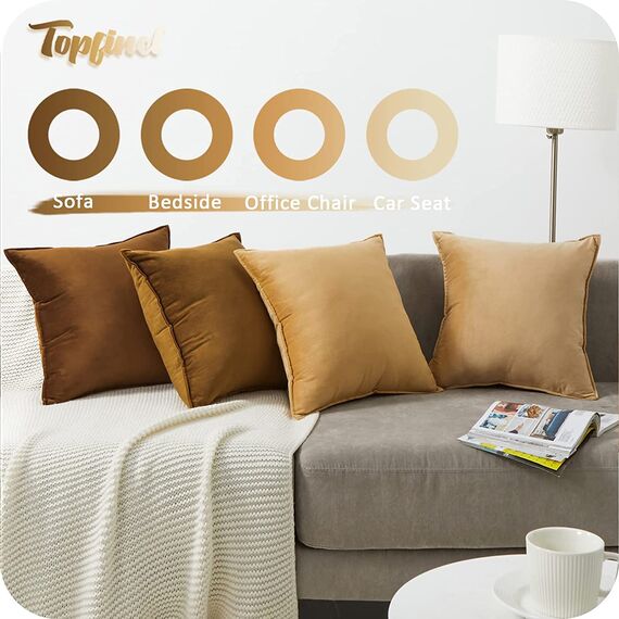 Topfinel Kissenbezug 45x45 Samt 4er Set Braun Farbverlauf Herbst Kissen Kissenbezüge Kissenhülle sofakissen dekokissen Zierkissen Bezug deko für Sofa Schlafzimmer Wohnzimmer Kinderzimmer