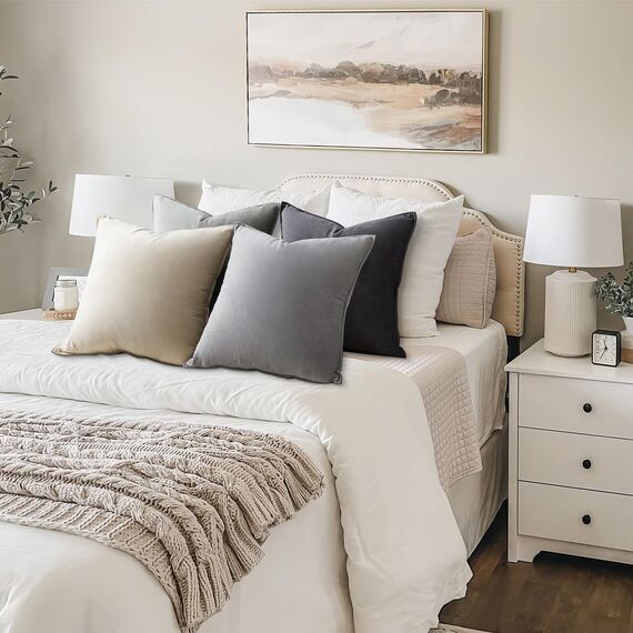 Topfinel 45x45 Kissenbezug grau 4er Set Samt Farbverlauf Kissenbezüge Kissenhülle sofakissen dekokissen Zierkissen Bezug deko für Sofa Schlafzimmer Wohnzimmer Balkon flauschig